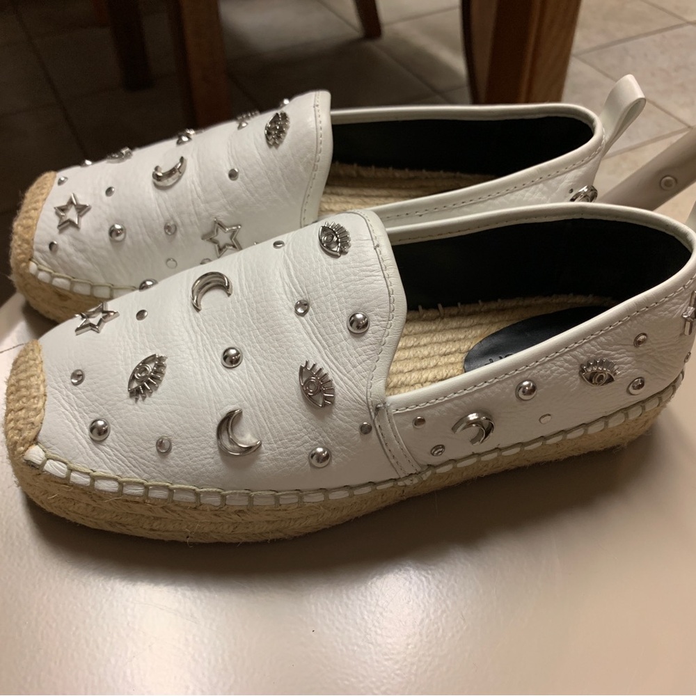 Rebecca Minkoff Evil Eye & Moon white espadrilles
